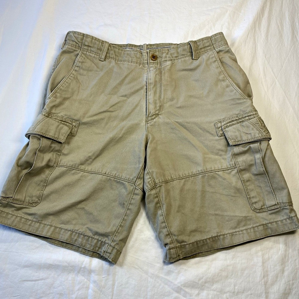 Timberland Men's Cargo Shorts Beige Canvas Cotton Solid Flat Front Pockets